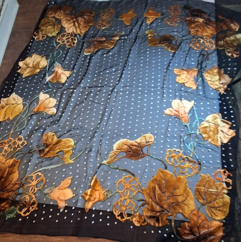 Ginormous Elegant Black and Gold Flocked French  Scarf NWT